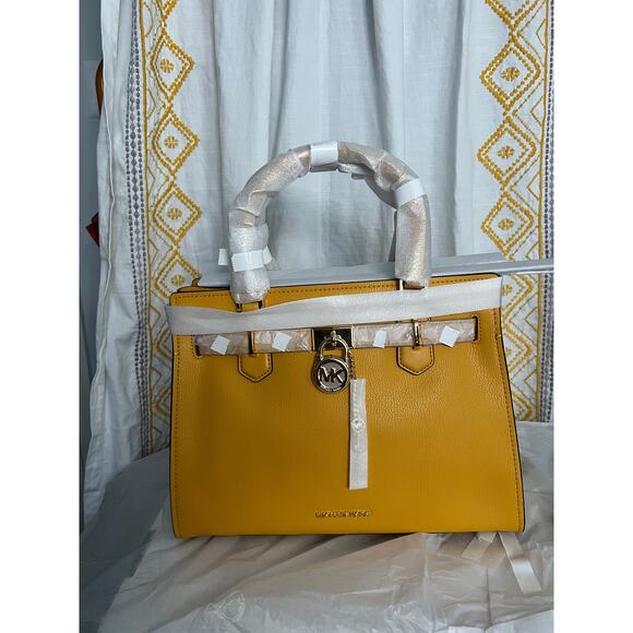 Michael Kors Hamilton Medium Leather Satchel Yellow NWT - Picture 1 of 5